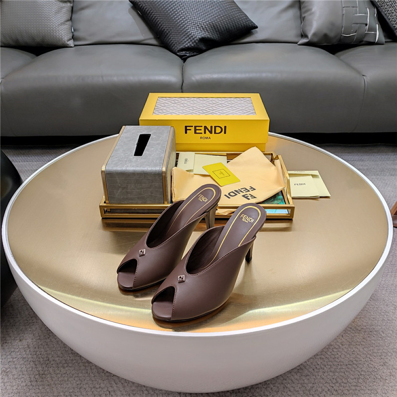 F**di brown peep toe heeled mules