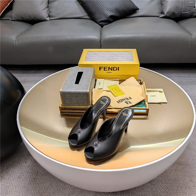 F**di black peep toe heeled mules
