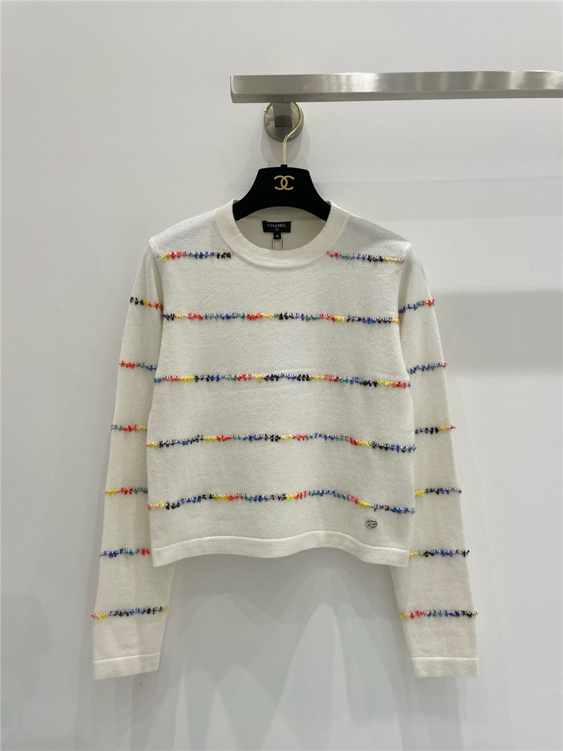 Ch**el striped intarsia cashmere sweater in white