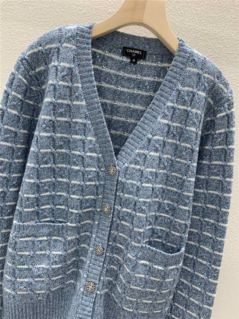 Ch**el stripe intarsia wool cardigan in blue