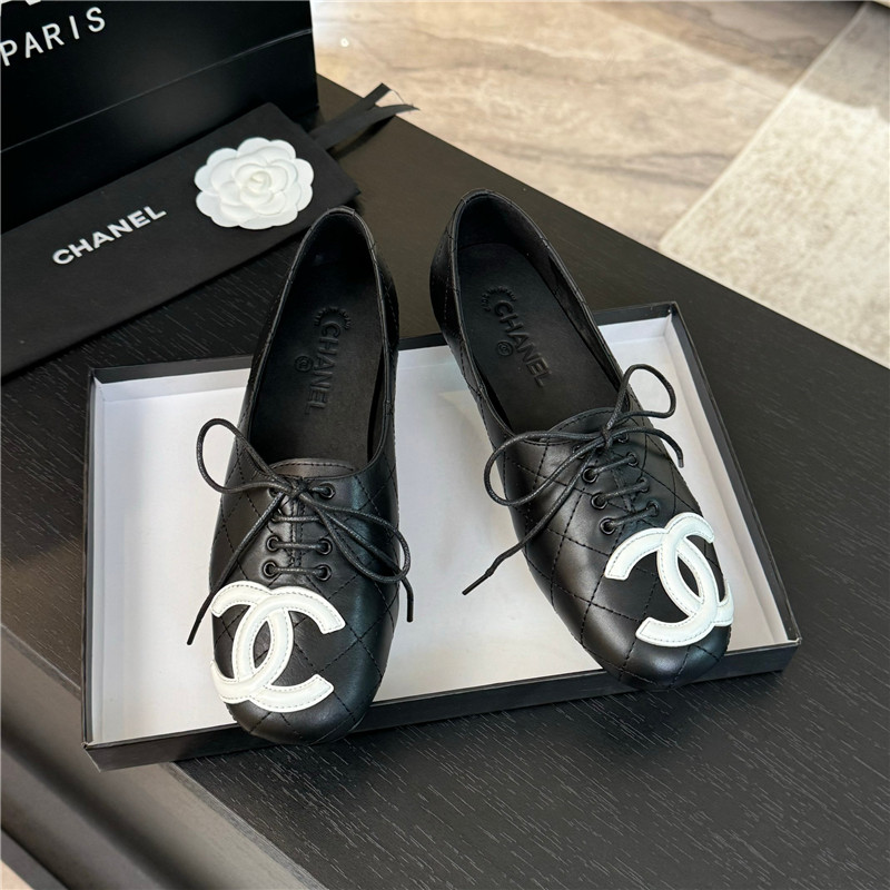 Ch**el lace-up black leather flats