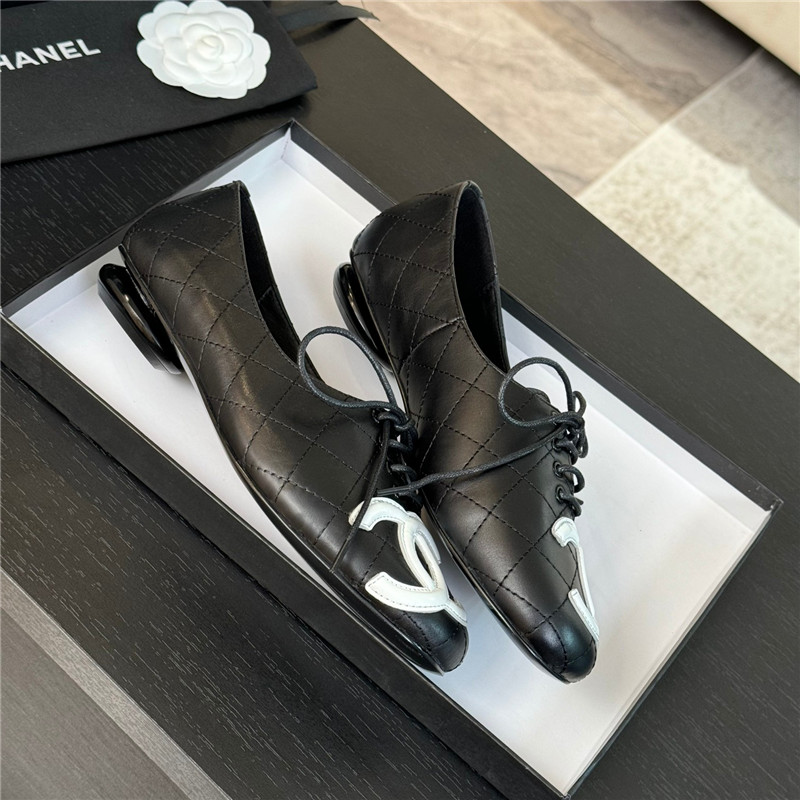 Ch**el lace-up black leather flats
