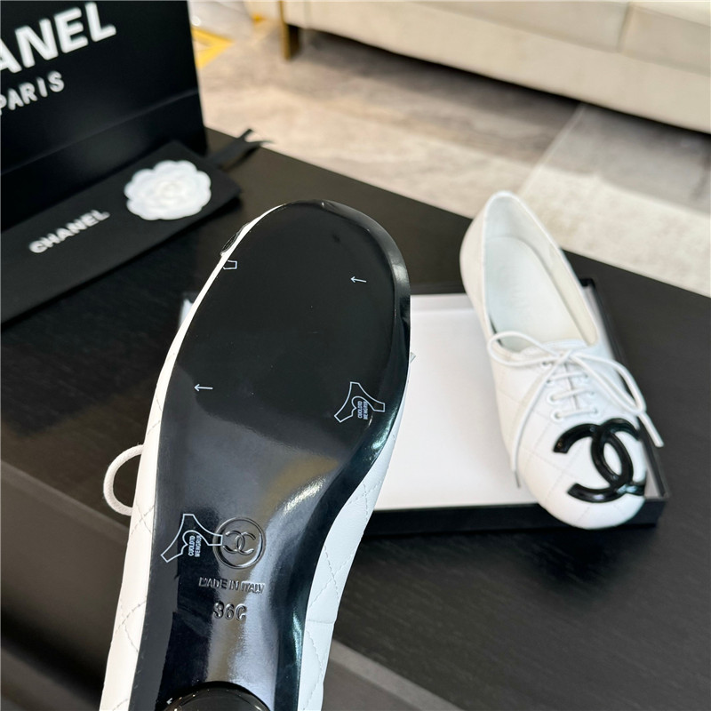 Ch**el lace-up white leather flats