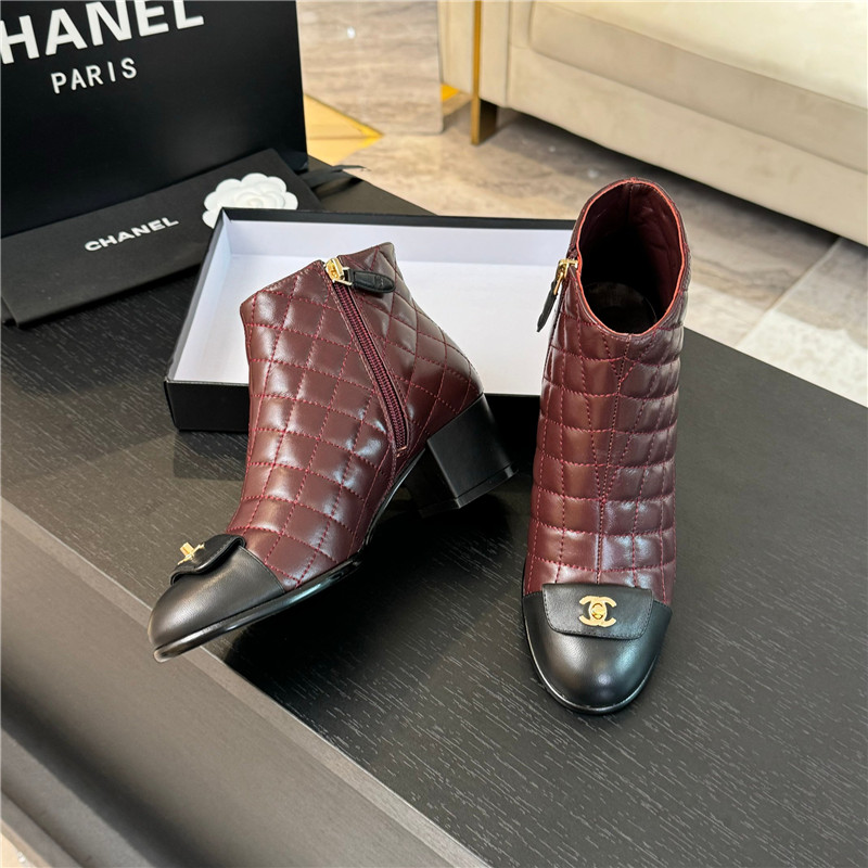 Ch**el burgundy quilted lambskin ankle boots