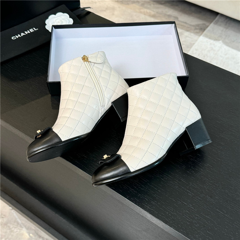 Ch**el quilted pattern lambskin ankle boots