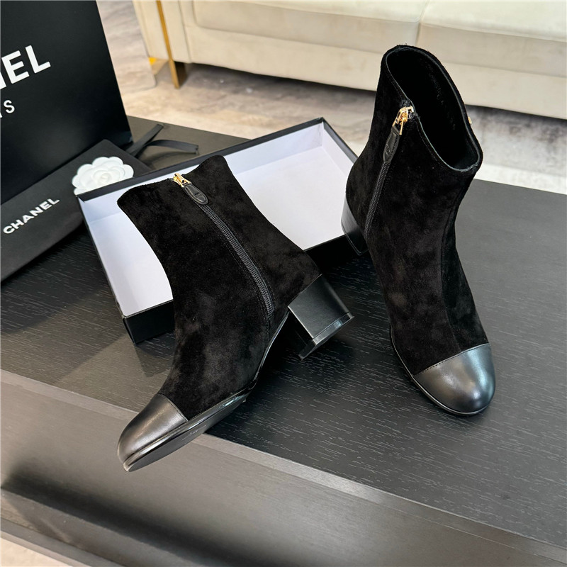 Ch**el suede calfskin cap toe ankle boots