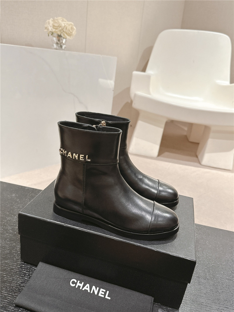 Ch**el calfskin flat chelsea ankle boots