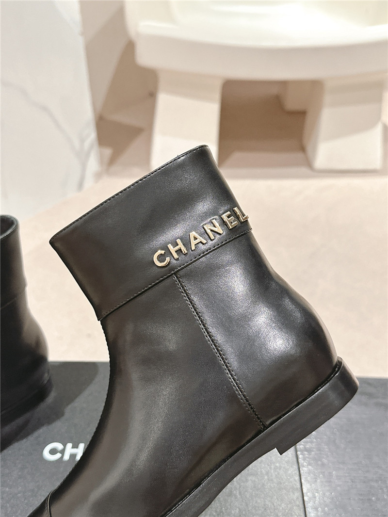 Ch**el calfskin flat chelsea ankle boots