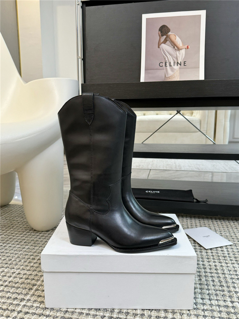 Ce1i*e black calfskin leather cowboy mid boots