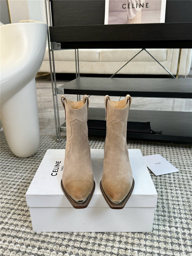 Ce1i*e beige western embroidered suede boots