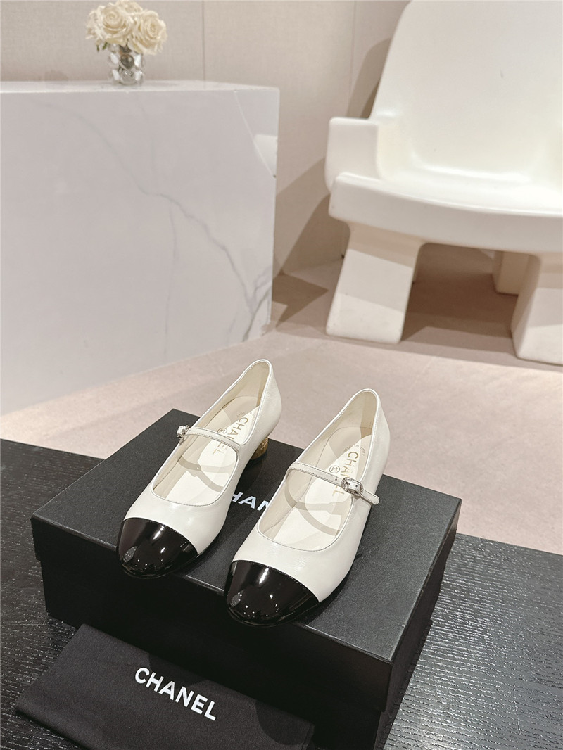 Ch**el white/black mary janes skinny patent calfskin
