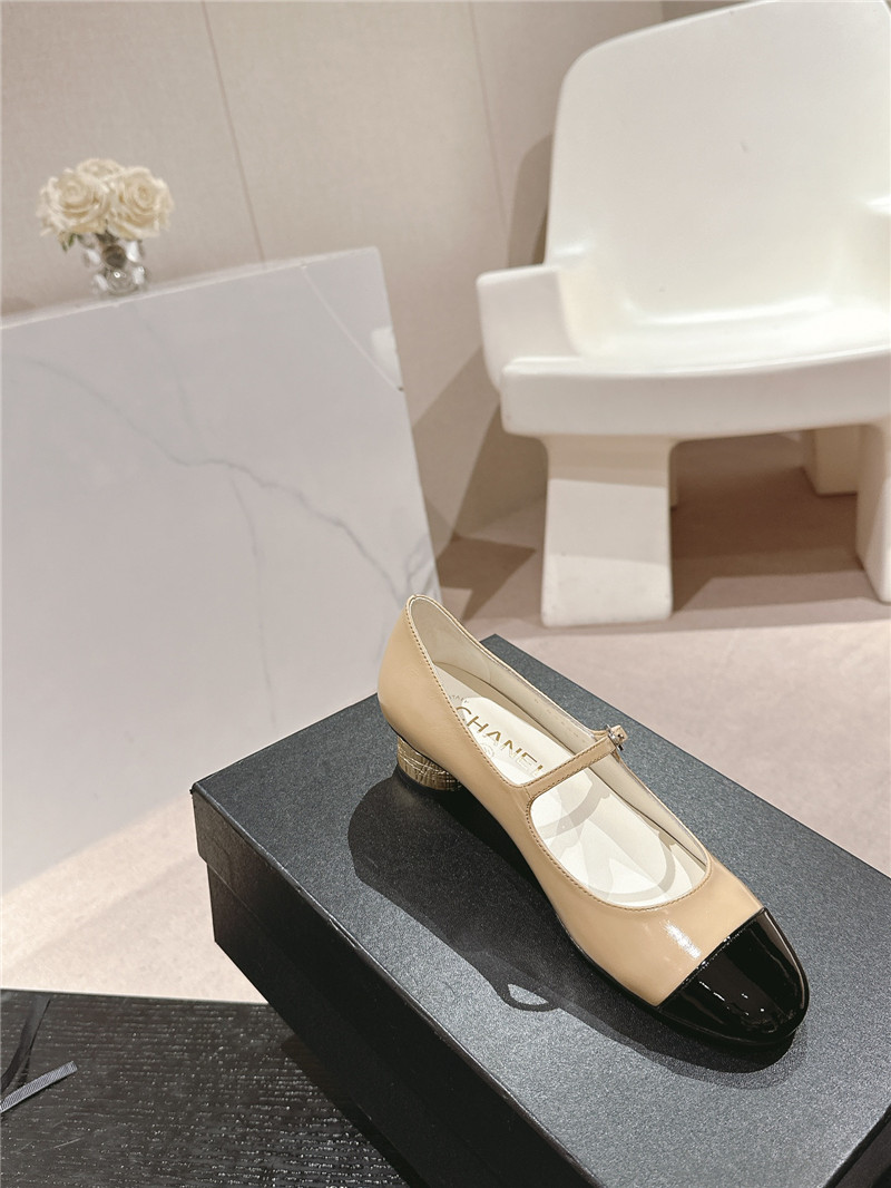 Ch**el nude/black mary janes shiny patent calfskin