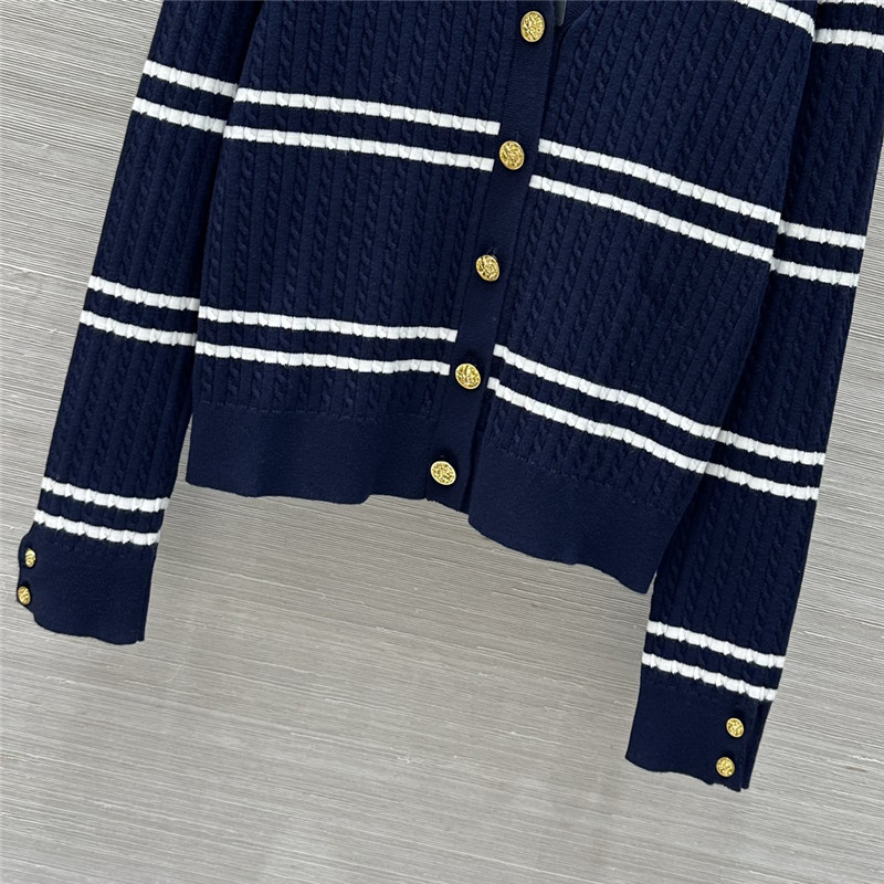 Y51 logo stripe cable knit cardigan in navy