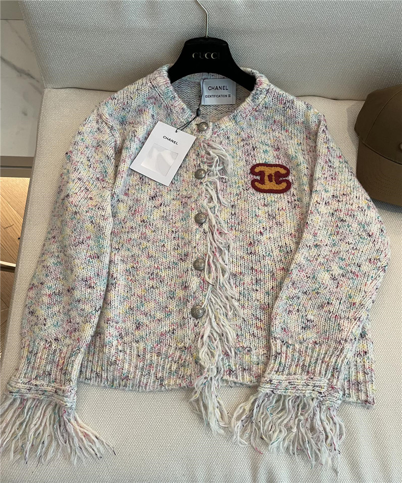 Ch**el fringe trim knit cardigan in grey