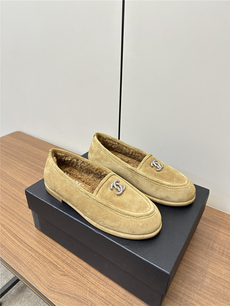 Ch**el camel suede shearling loafers