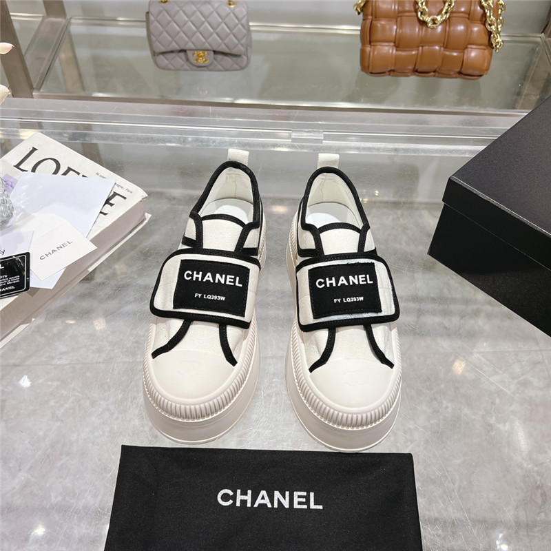 Ch**el white canvas velcro sneakers