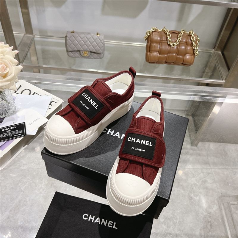 Ch**el canvas velcro sneakers red