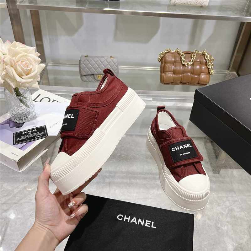 Ch**el canvas velcro sneakers red