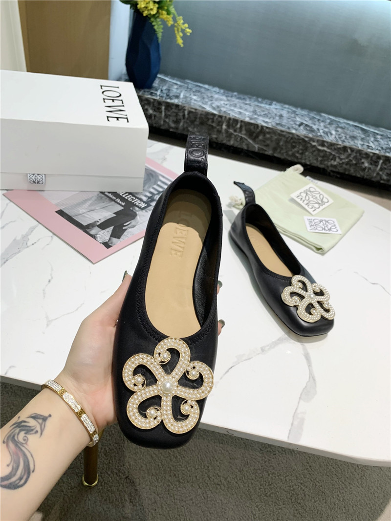 L0ew* black floral embellished ballet flats