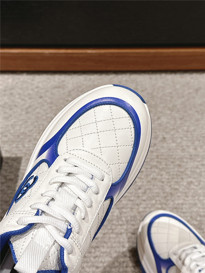 Ch**el logo blue white calfskin sneakers