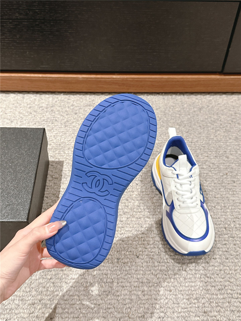 Ch**el logo blue white calfskin sneakers