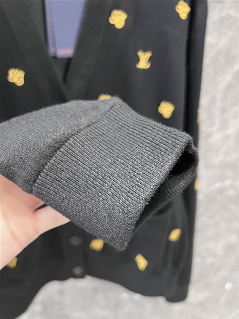 LV Golden Embroidered Wool Cardigan Grey