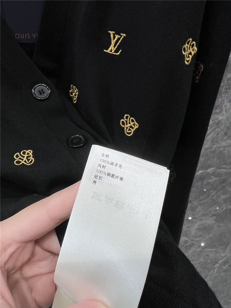 LV Golden Embroidered Wool Cardigan Grey