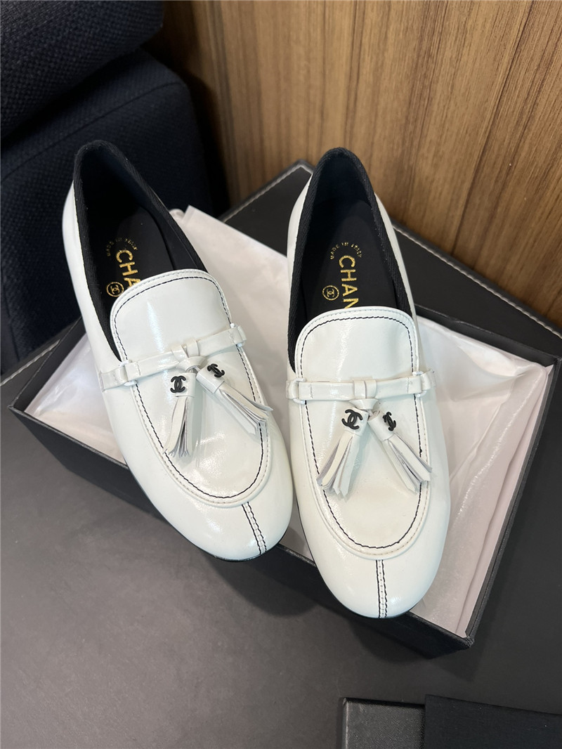 Ch**el tassel moccasin loafers in white smooth leather