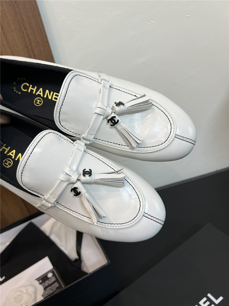 Ch**el tassel moccasin loafers in white smooth leather