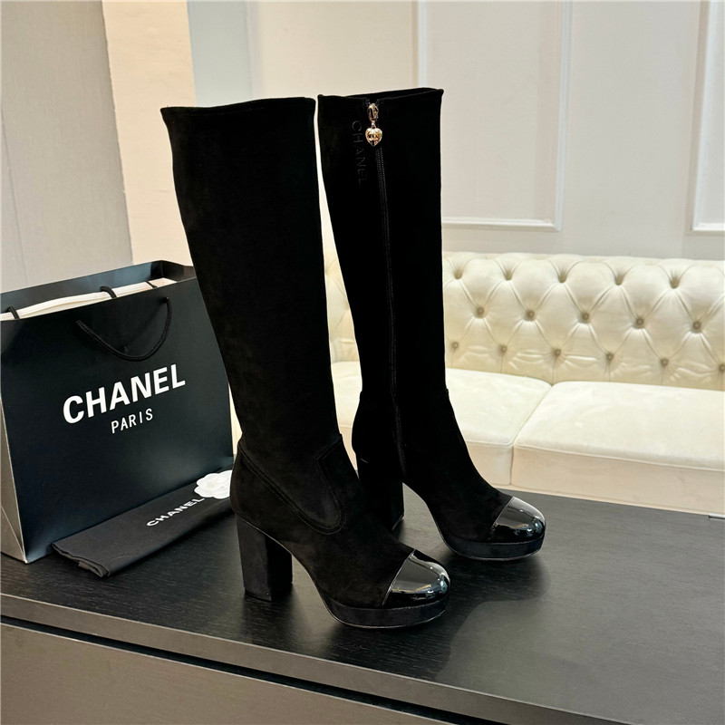 Ch**el black suede leather knee high boots