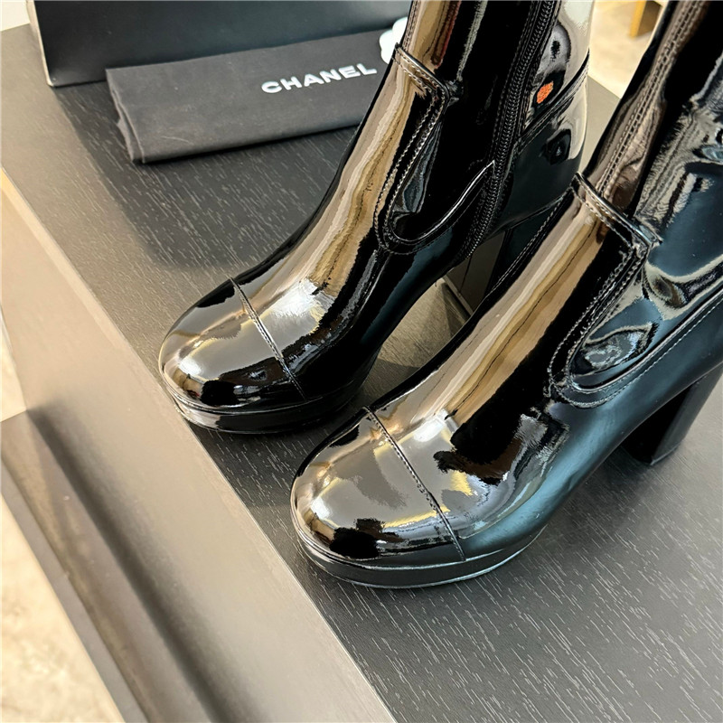 Ch**el patent leather knee high boots