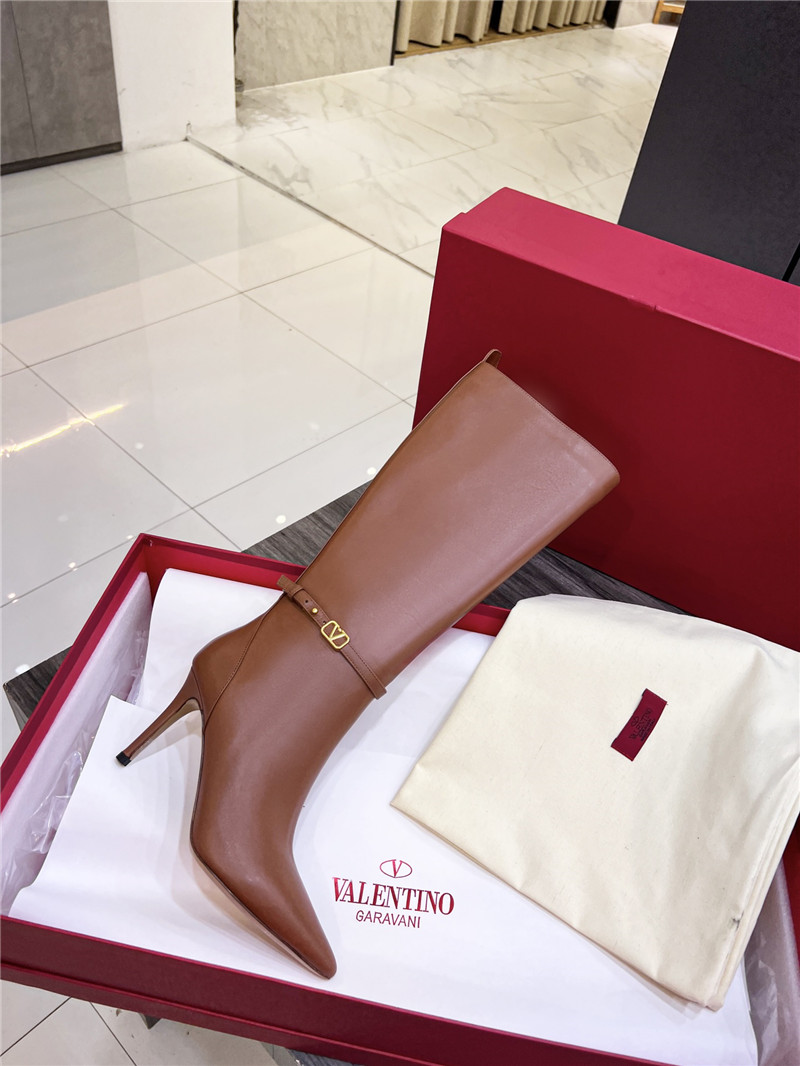 Va1e*ntin0 brown heeled leather knee-high boots