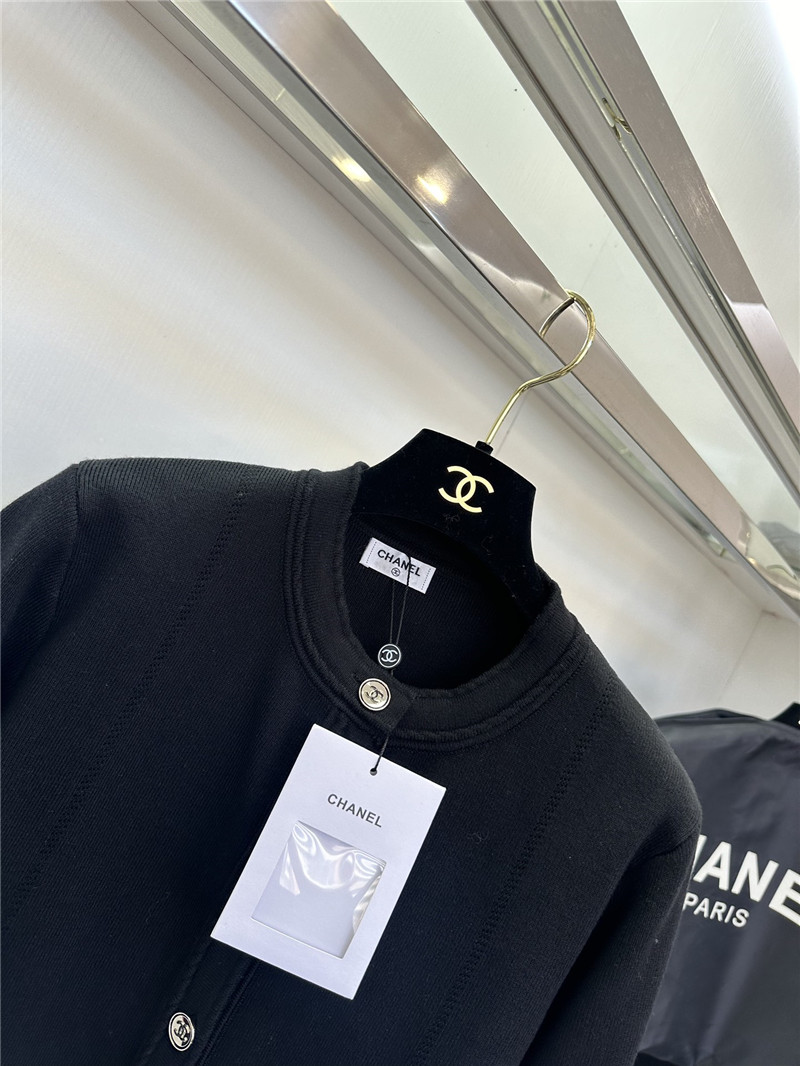 Ch**el white crewneck cardigan with leather pocket