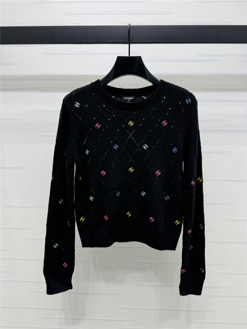 Ch**el colorful embroidered wool pullover in black