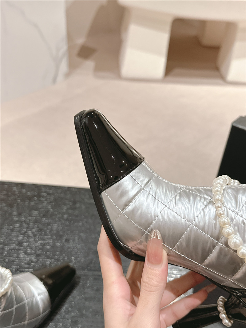 Ch**el silver leather pearl ankle boots