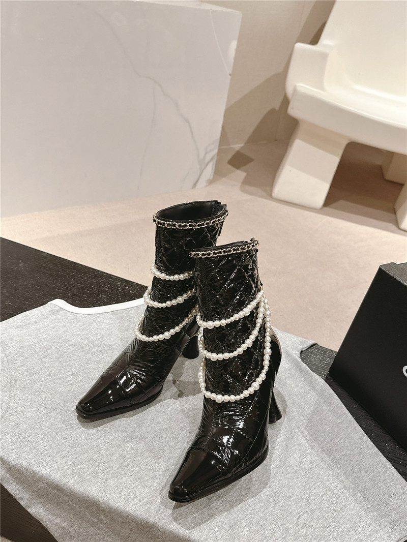 Ch**el leather pearl ankle boots