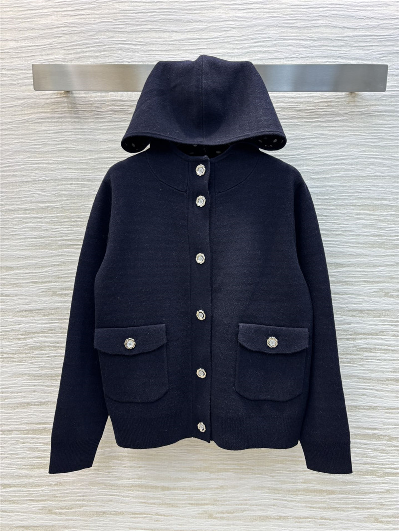 Ch**el navy pocket wool cardigan with hood