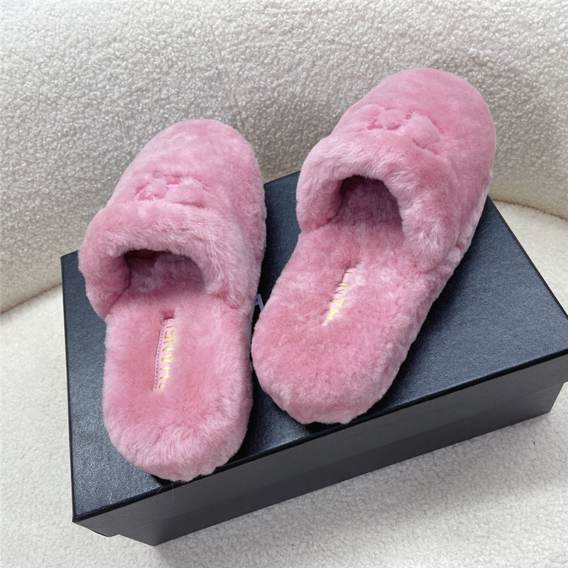 Ch**el pink shearling lambskin mules