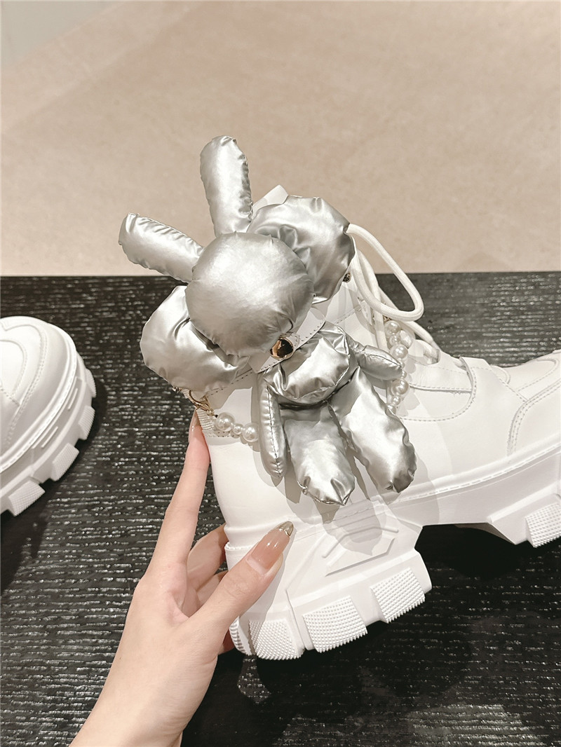Ch**el white calfskin lace-up platform ankle boots