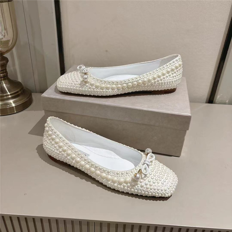 J1m*y Ch00 elme white satin pearl flats