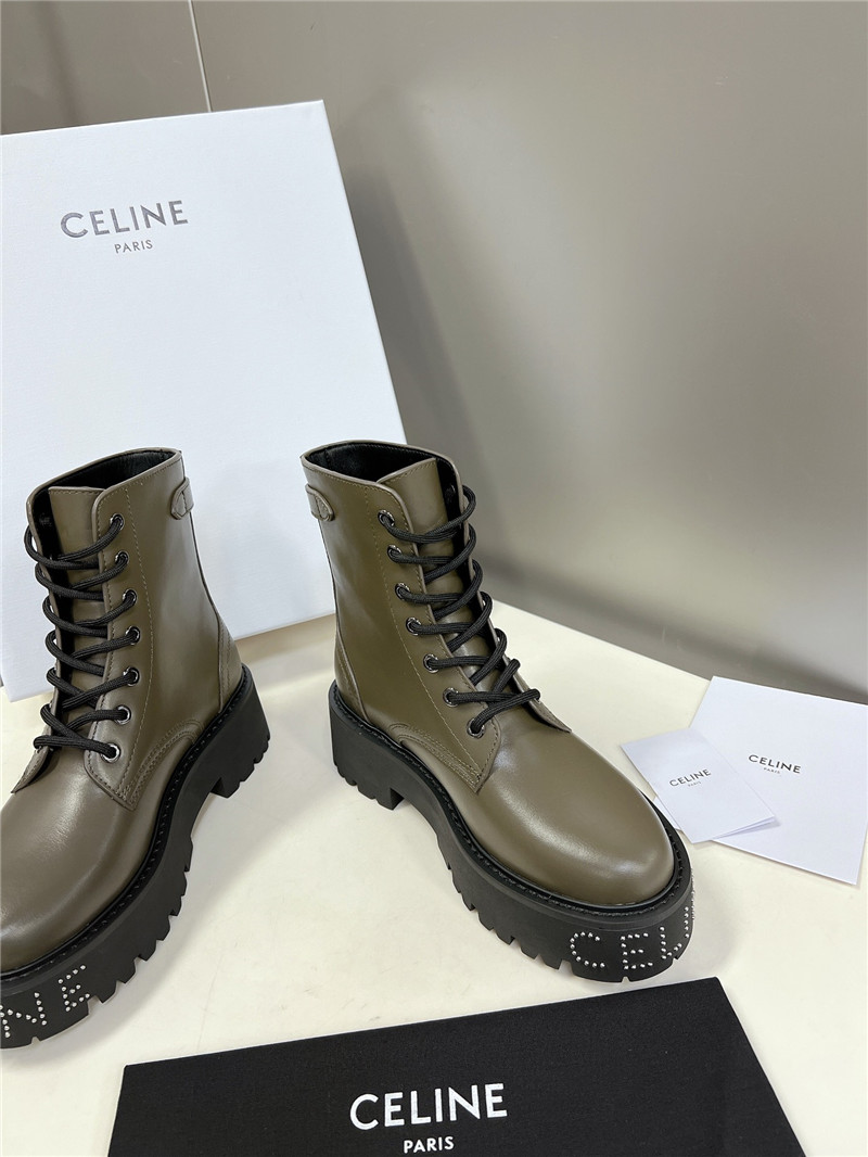 Ce1i*e margaret green double buckle ankle boots