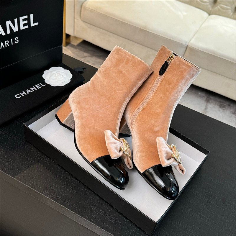 Ch**el pink velvet bow ankle boots