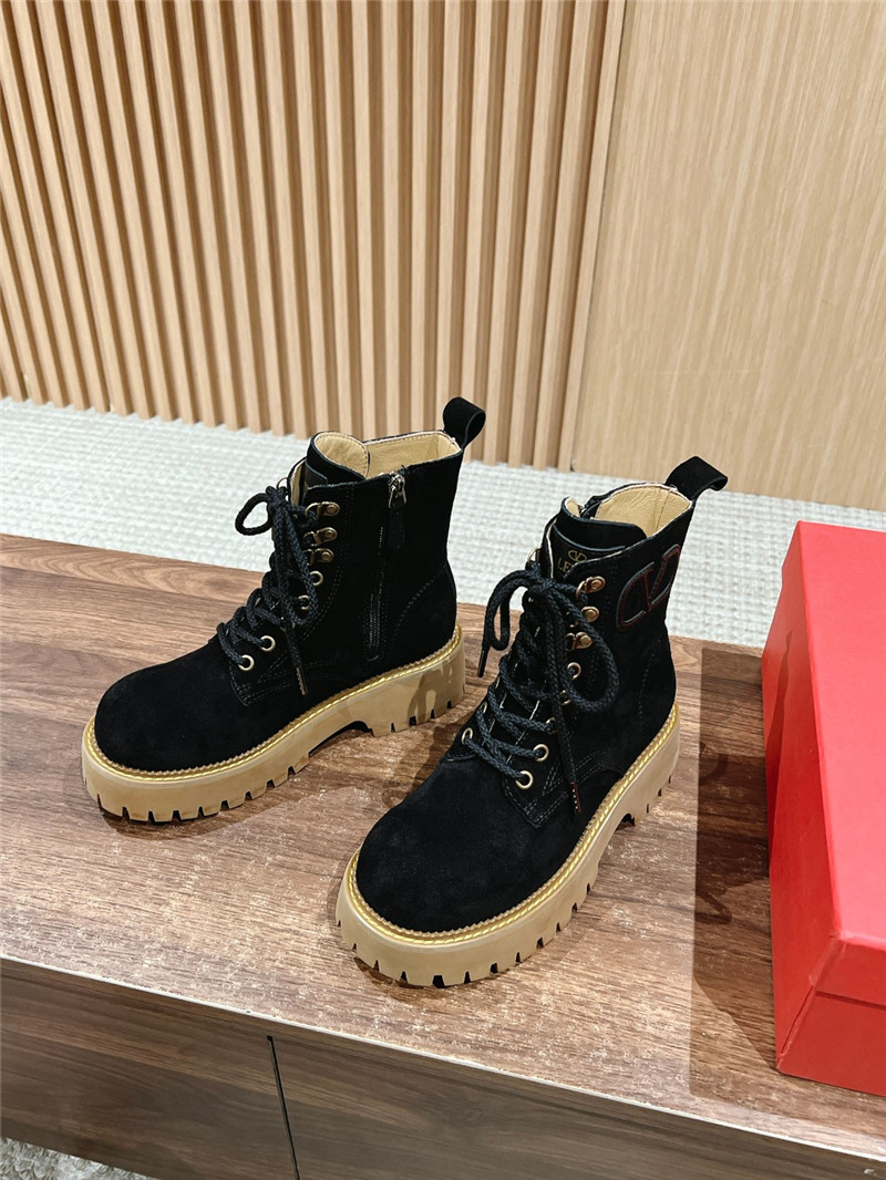Va1e*ntin0 vlogo black suede lace-up platform boots