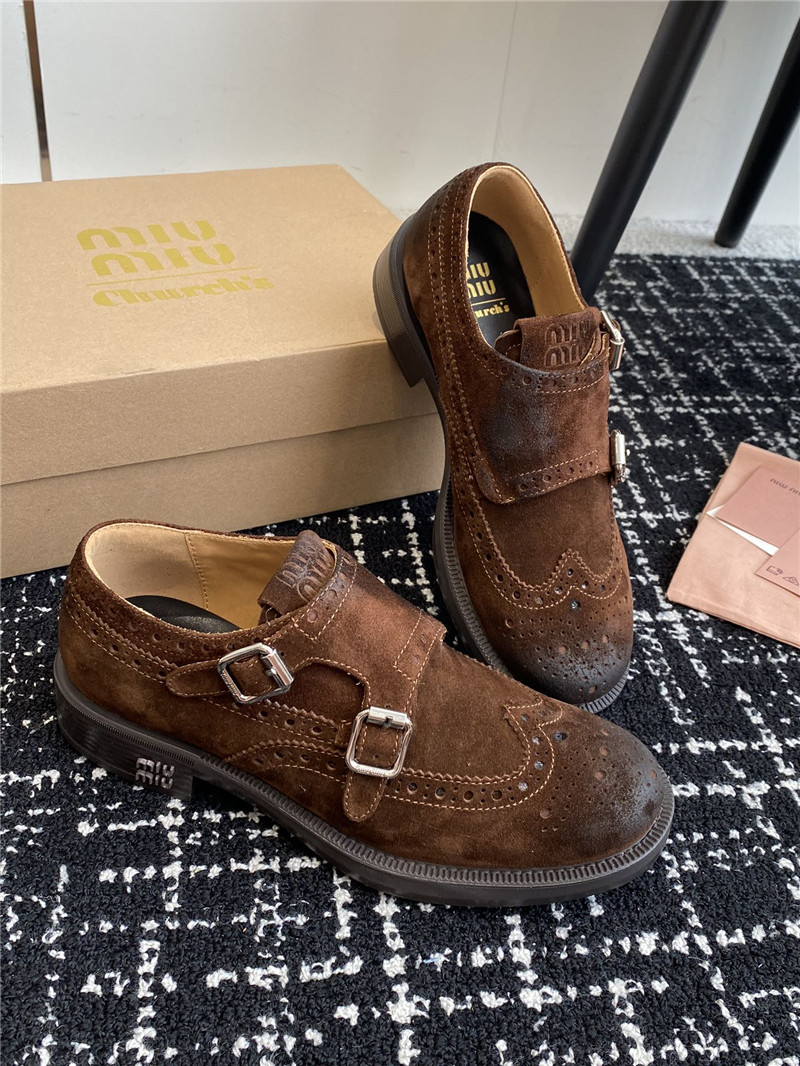 Miu Miu Dark Brown Suede Monk Strap Brogues