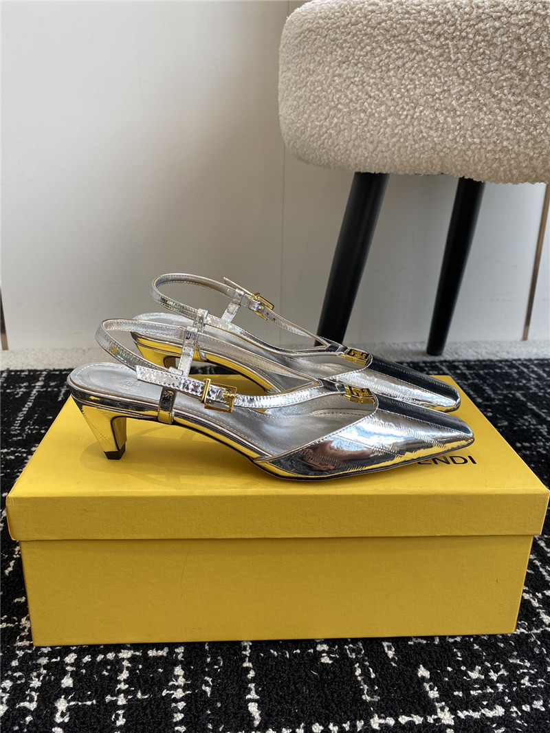 F**di ffold silver slingback pumps