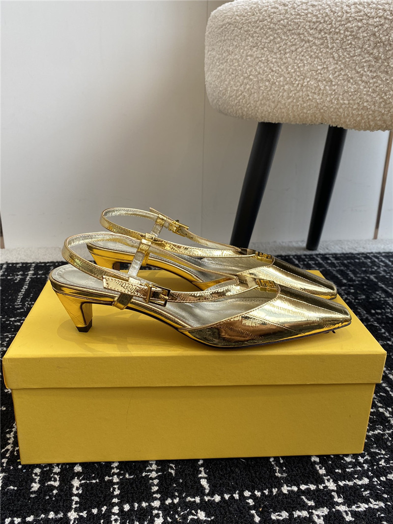 F**di ffold gold slingback pumps