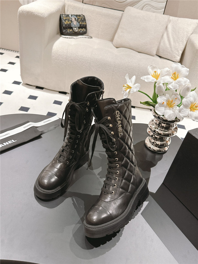 Ch**el black lace up platform high boots