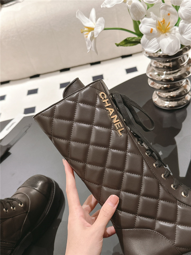 Ch**el brown check lace up platform high boots