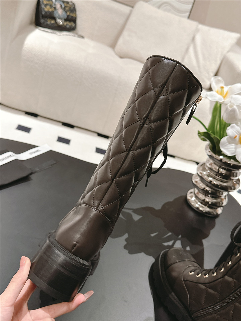 Ch**el brown check lace up platform high boots