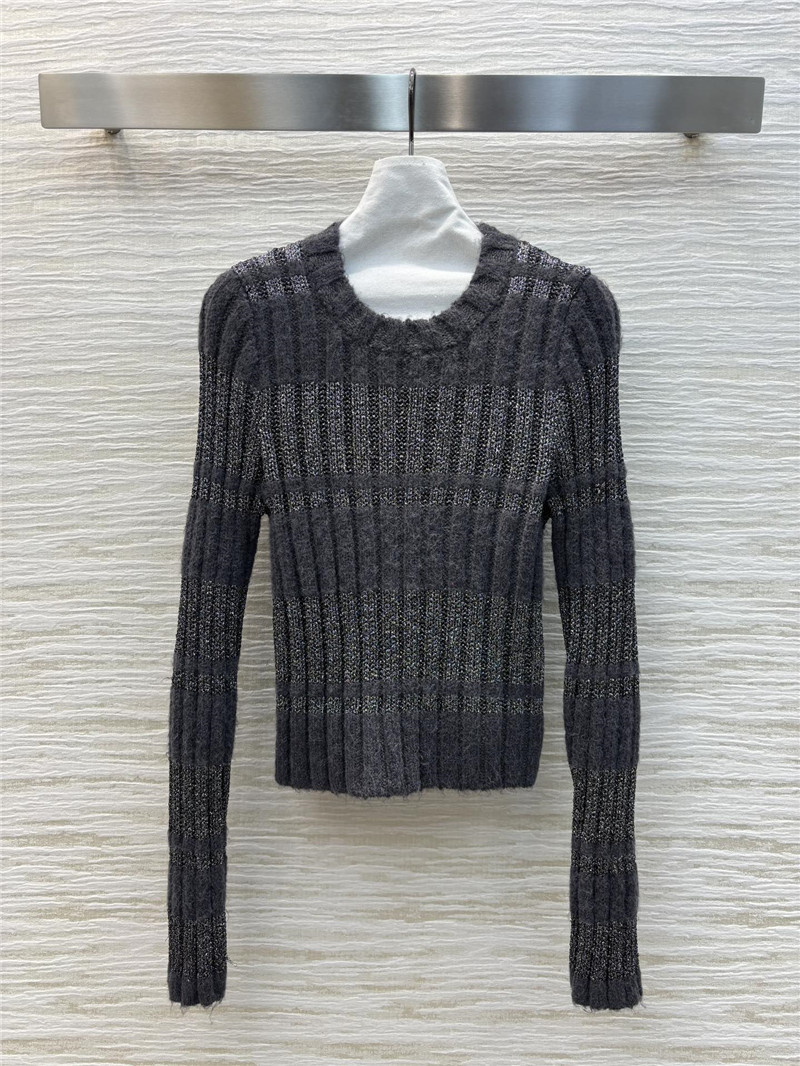Miu Miu Ribbed-Knit Pullover Sweater in Grey